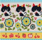 black cat blue Kokka Fabric Japan kawaii half yard