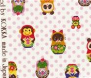 Matryoshka Animals white Kokka Fabric Japan kawaii half yard
