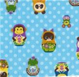Matryoshka Animals blue Kokka Fabric Japan kawaii half yard