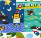 Monkey Kitty blue Kokka Fabric Japan kawaii half yard