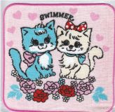 Swimmer kawaii pink towel cats roses hearts