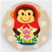 big matryoshka monkey button brown Kokka fabric button