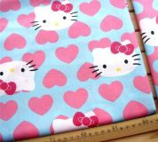 blue Hello Kitty Fabric with pink hearts kawaii 0.5m