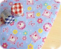 blauer kawaii Stoff mit Hasen Blumen 0,5m