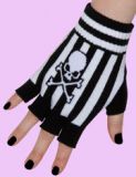 black-white stripes skull fingerless gloves