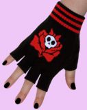 black fingerless gloves with girly skull with rose