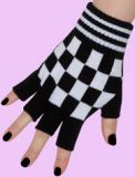 black-white checker fingerless gloves