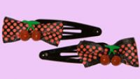 Cherry hairclips with polka dots