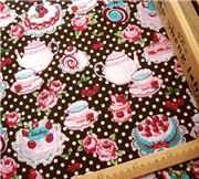 brauner T�rtchen Stoff Kuchen Rosen Kirsche 0,5m