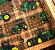 brauner Traktor Stoff kariert John Deere 0,5m