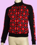 black-red sweater with checker & poker symbols size L
