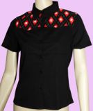black skull checker blouse shirt size M