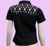 schwarzes Totenkopf Kirsch T-Shirt Bluse Gr.M