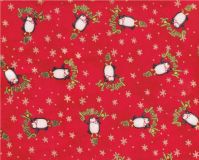 cute Christmas Fabric penguins golden stars half yard