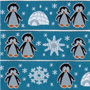 cute turquoise penguin woven ribbon trim snowflake