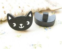 cute wooden button black cat kawaii 1 pc