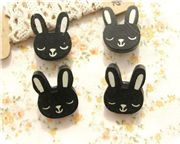 cute wooden button black sleeping bunny 1 pc