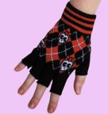 black fingerless gloves with skulls and checker