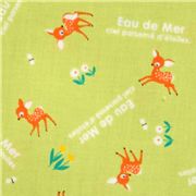 green Bambi deer Japanese Kokka Fabric Eau de Mer