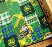 gr�ner Traktor Stoff kariert John Deere 0,5m