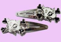white kitty cat crossbones hairclips