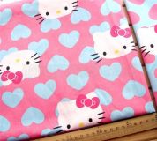 pink Hello Kitty Fabric with blue hearts kawaii 0.5m