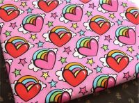pinker Canvas Stoff Herz Regenbogen Sterne 0,5m
