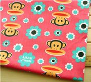 pink monkey Fabric with flowers 0.5m