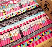 pink robot fabric with many colourful elements 0.5m