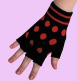 black fingerless gloves with polka dots
