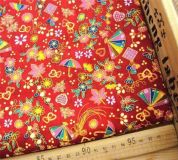 roter Stoff mit F�cher, Blumen und Deko 0,5m