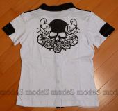 white-black rivets cross & skull polo shirt size S