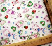 weisser Katzen Stoff Erdbeeren Japan kawaii 0,5m