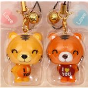 2 cute tiger cellphone charms heart I love You