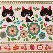 black cat Kokka beige Fabric Japan kawaii half yard