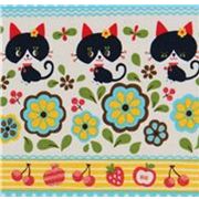 black cat blue Kokka Fabric Japan kawaii half yard