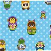 Matryoshka Animals blue Kokka Fabric Japan kawaii half yard