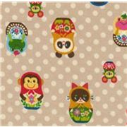 Matryoshka Animals brown Kokka Fabric Japan kawaii half yard