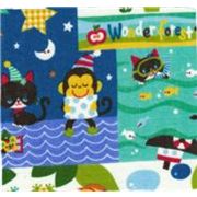 Monkey Kitty blue Kokka Fabric Japan kawaii half yard