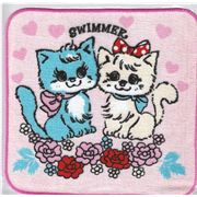 Swimmer kawaii pink towel cats roses hearts