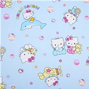 blue Hello Kitty fabric with dolphin, babys & plane