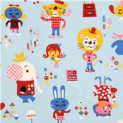blue circus animals Japanese Kokka Fabric Trefle