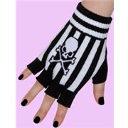 black-white stripes skull fingerless gloves