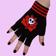 black fingerless gloves with girly skull with rose