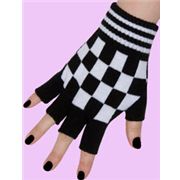 black-white checker fingerless gloves