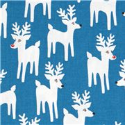 cute blue Christmas fabric reindeer Robert Kaufman