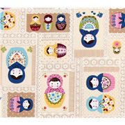 cute matryoshka beige Kokka canvas fabric from Japan