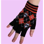 black fingerless gloves with skulls and checker
