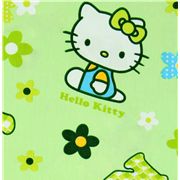 gr�ner kawaii Stoff mit Hello Kitty und Blumen