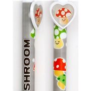 grey toadstool pencil with mushrooms and heart kawaii